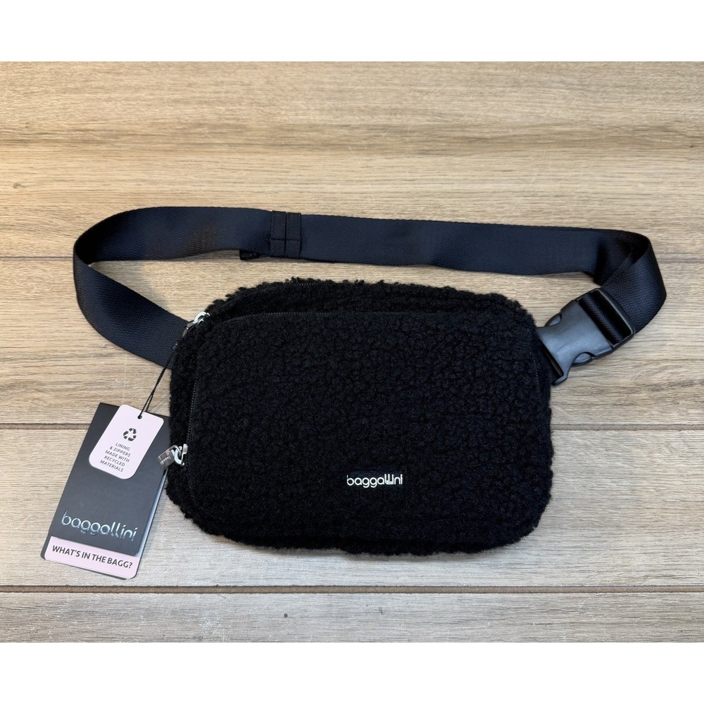 Baggallini Modern Belt Bag Sling Black Sherpa Fleece Fanny Pack Waist Crossbody